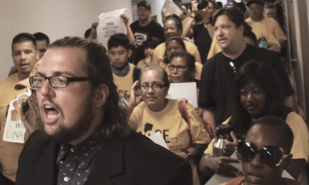 Tenant leaders of the Alliance of Californians for Community Empowerment (ACCE) and other organiz- ing groups fill the California State Capitol, Wednesday, Sept. 11, to back the Tenant Protection Act, AB 1482. (Photo courtesy of ACCE.)