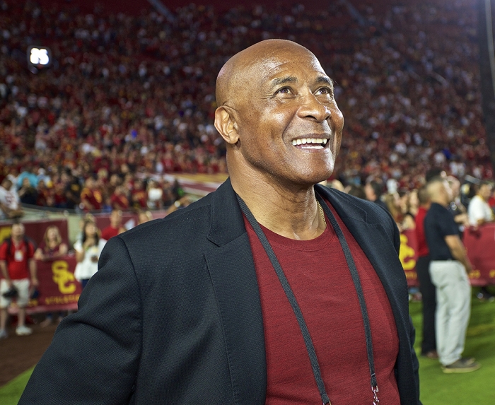 USC athletic director Lynn Swann on the sidelines at the USC vs. Fresno State game (E. Mesiyah McGinnis/L.A. Sentinel)