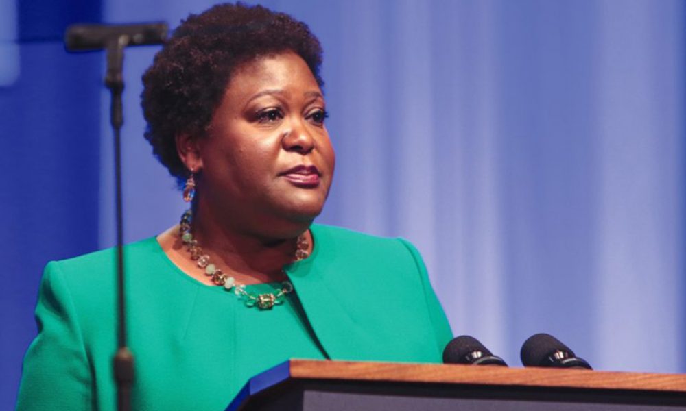 Atlanta City Council President Felicia Moore speaks upon taking the oath of office on Jan. 2, 2018 in the MLK Auditorium at Morehouse College. (Photo by: Itoro N. Umontuen | The Atlanta Voice)