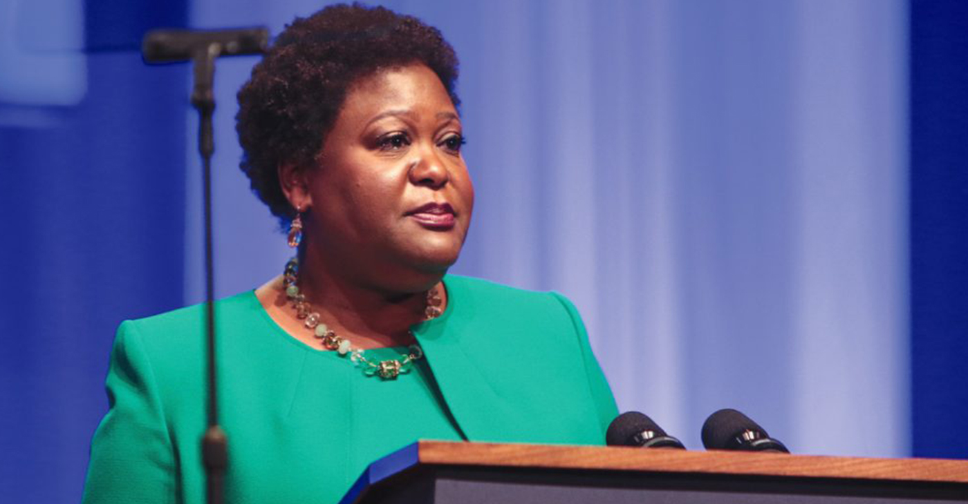 Atlanta City Council President Felicia Moore speaks upon taking the oath of office on Jan. 2, 2018 in the MLK Auditorium at Morehouse College. (Photo by: Itoro N. Umontuen | The Atlanta Voice)