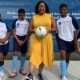 City Treasurer Melissa Conyears-Ervin (Center) with young soccer players. (Photo by: chicagodefender.com)