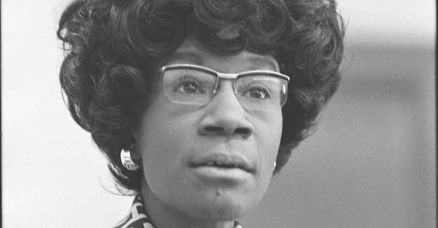 Shirley Chisholm, future member of the U.S. House of Representatives (D-NY), announcing her candidacy, 25 January 1972, Thomas J. O'Halloran, U.S. News & World Reports. Light restoration by Adam Cuerden