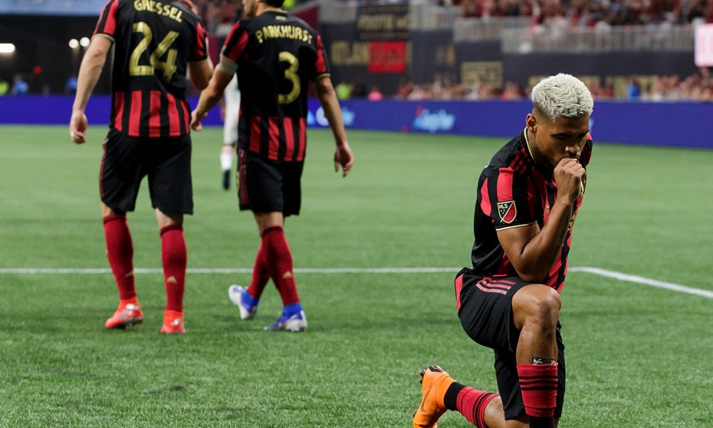 File photo of Josef Martinez celebrating after scoring one of his two goals with his “king” pose. Photo by: Atlanta United Football Club