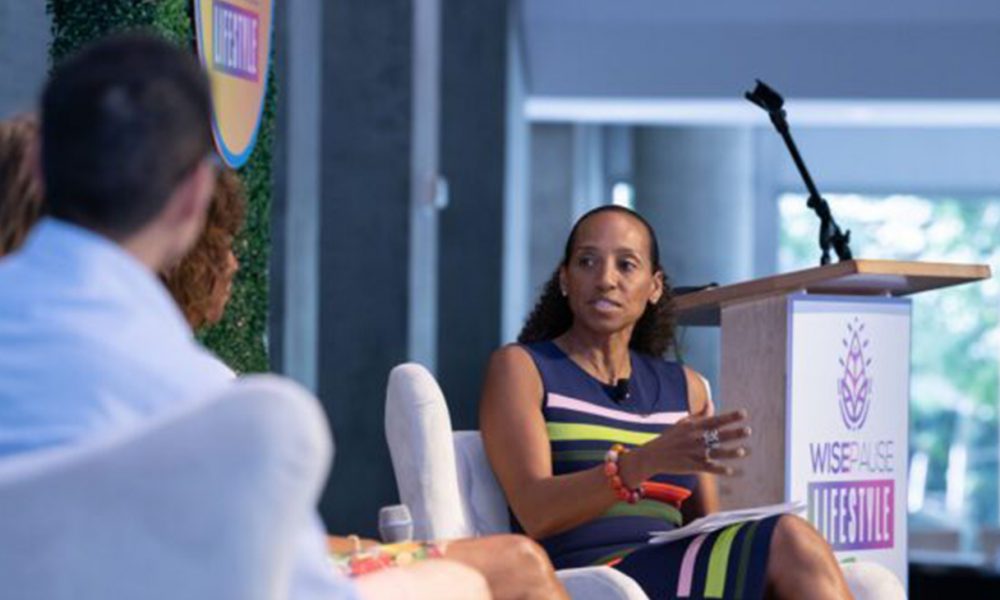 Denise Pines, president of the California Medical Board speaks to a panel at the Los Angeles WisePause Lifestyle tour stop. (Photo by: WisePause)