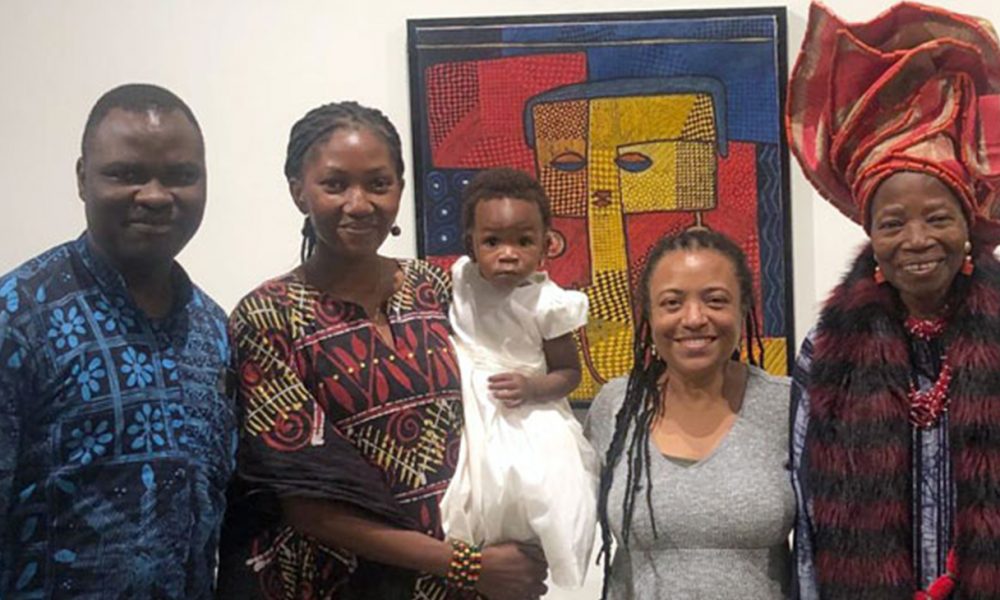 Nigerian guest Owolabi Ayodele with Nigerian Artist Ayoola Omovo with Dr. Kim Vaz-Deville and featured Nigerian Artist Nike Okundaye. (Photo by: Daylan Paige)
