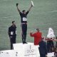 American sprinters Tommie Smith and John Carlos, along with Australian Peter Norman, during the award ceremony of the 200 m race at the Mexican Olympic games. During the awards ceremony, Smith (center) and Carlos protested against racial discrimination: they went barefoot on the podium and listened to their anthem bowing their heads and raising a fist with a black glove. Mexico City, Mexico, 1968. (Author: Angelo Cozzi (Mondadori Publishers) / Wikimedia Commons )
