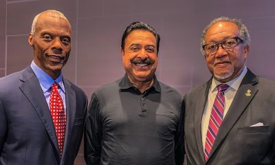 NNPA President and CEO Dr. Benjamin F. Chavis, Jr. (pictured at right), who participated in the teleconference, said the NNPA’s partnership with the BNC is a profound win-win for Black America. (Also pictured are Former Republican U.S. Congressman J.C. Watts, chairman of BNC (left) and Jacksonville Jaguars owner, Shad Khan, who is a primary investor in the new network (center).
