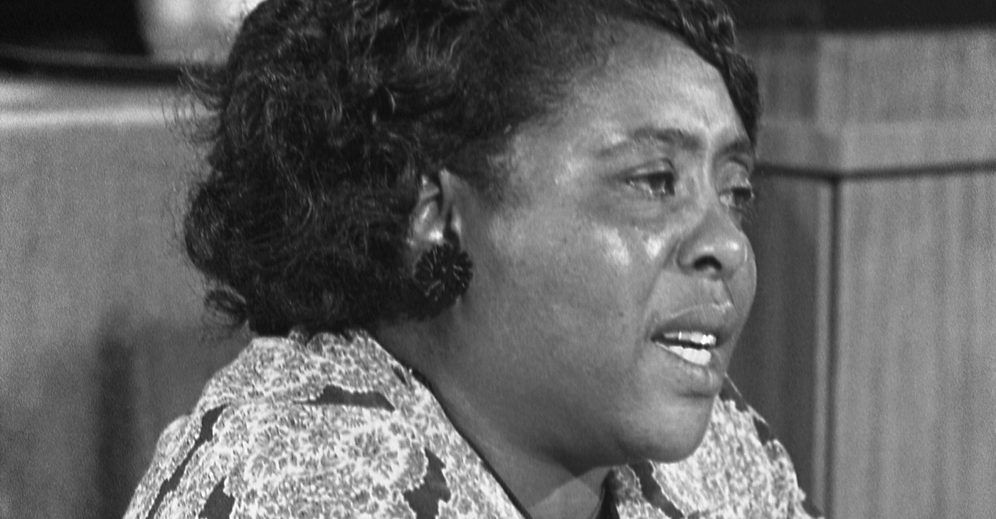 Fannie Lou Hamer, American civil rights leader, at the Democratic National Convention, Atlantic City, New Jersey, August 1964. This image is available from the United States Library of Congress's Prints and Photographs division. (Photo: Warren K. Leffler, U.S. News & World Report Magazine; Restored by Adam Cuerden / Wikimedia Commons)