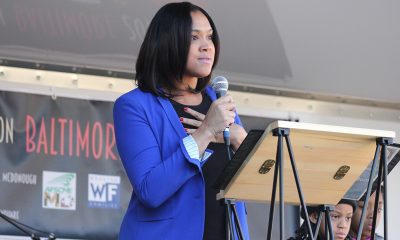 Marilyn Mosby, Baltimore City State's Attorney at the Baltimore Women's March Gathering Rally at War Memorial Plaza at 101 North Gay Street in Baltimore MD. Photo: Elvert Barnes Protest Photography/Wikimedia Commons)