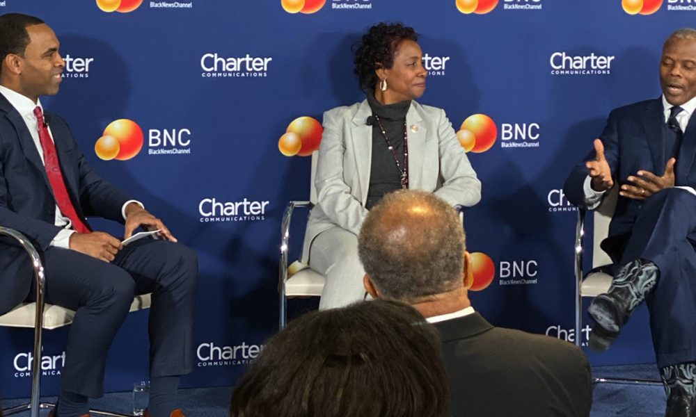 (left to right) Waldo McMillian from Charter Communications, Congresswoman Yvette Clarke (D-NY), BNC Chairman JC Watts (Photo: Cheryl Brownlee)