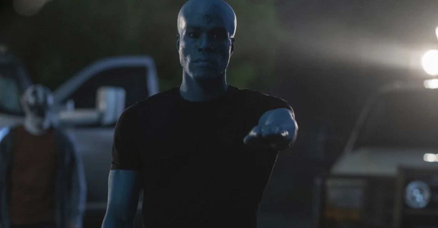 In episode eight, Dr. Manhattan's decision to turn into a black man was based on the fact that Angela feels more comfortable being with a black man and Adrian Veidt's storyline connects since he was the one to erase Dr. Manhattan's Memory.