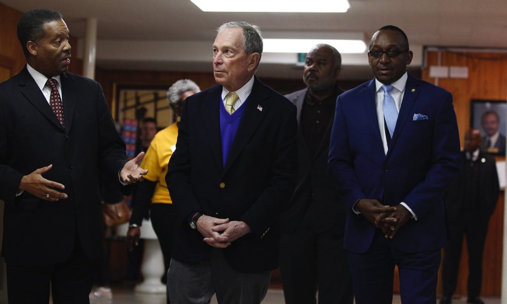 Mike Bloomberg visits the Dexter Avenue King Memorial Baptist Church in Alabama. Originally founded in the holding pen of a slave trader, the church was eventually led by one of our greatest Americans, Dr. Martin Luther King, Jr. (Pictured left to right: Rev. Cromwell Handy, Mike Bloomberg, ASU President Quinton Ross and Bloomberg Campaign co-chair, Bobby Singleton / Source: Facebook.com/mikebloomberg)