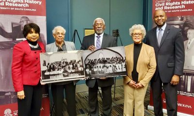 Student plaintiffs of Brown v. Board cases shared memories of the historic struggle in Kansas and South Carolina at the University of South Carolina in January. From left, Cheryl Brown Henderson, Celestine Parson Lloyd, Nathaniel Briggs, Deborah Dandridge, and Dr. Bobby Donaldson, director of the Center for Civil Rights History and Research.