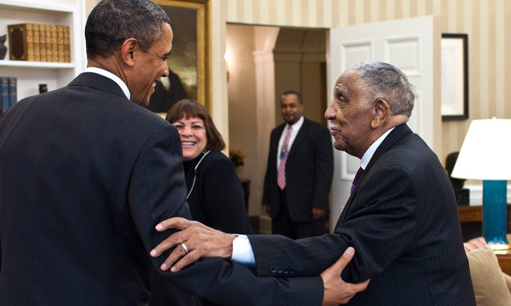 President Barack Obama meets with civil rights movement leader Rev. Dr. Joseph Lowery and his family in the Oval Office, Jan. 18, 2011. (Official White House Photo by Pete Souza / Wikimedia Commons)