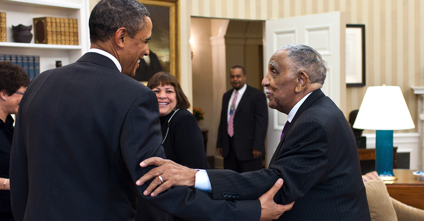 President Barack Obama meets with civil rights movement leader Rev. Dr. Joseph Lowery and his family in the Oval Office, Jan. 18, 2011. (Official White House Photo by Pete Souza / Wikimedia Commons)