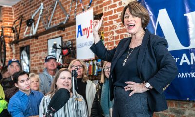 Sen. Amy Klobuchar (D-MN) has avoided media interviews with black news organizations throughout her campaign. (Photo: Senator Amy Klobuchar talks with supporters at Shift Cyclery and Coffee Bar in Eau Claire, Wisconsin / Lorie Shaull / Wikimedia Commons)
