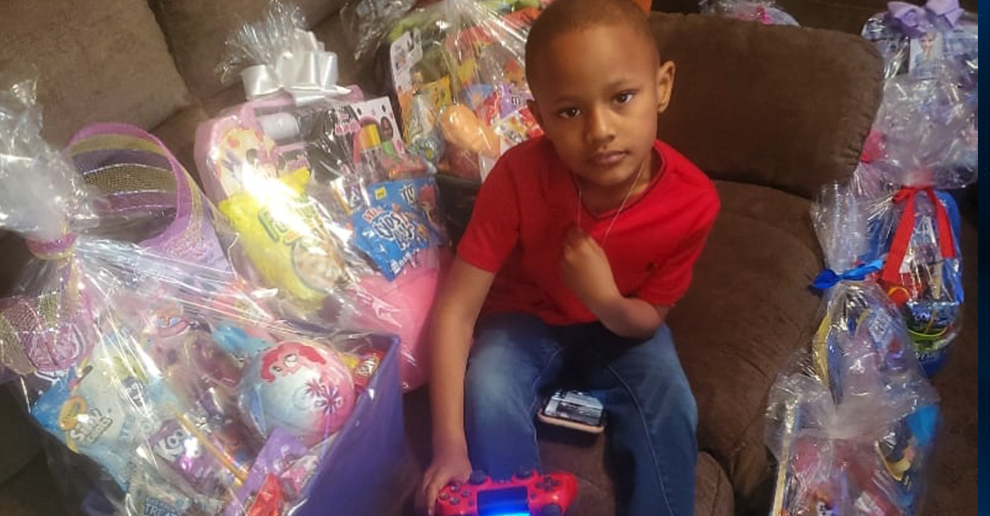 Five-year-old Carl Grandberry V is at home with the Easter baskets set for special delivery. (Photo: Shauna Jones-Grandberry)