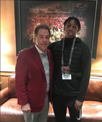 Cameron Miller with Alabama head coach Nick Saban, who has asked Miller to come play for the Crimson Tide. (Photo: Twitter)