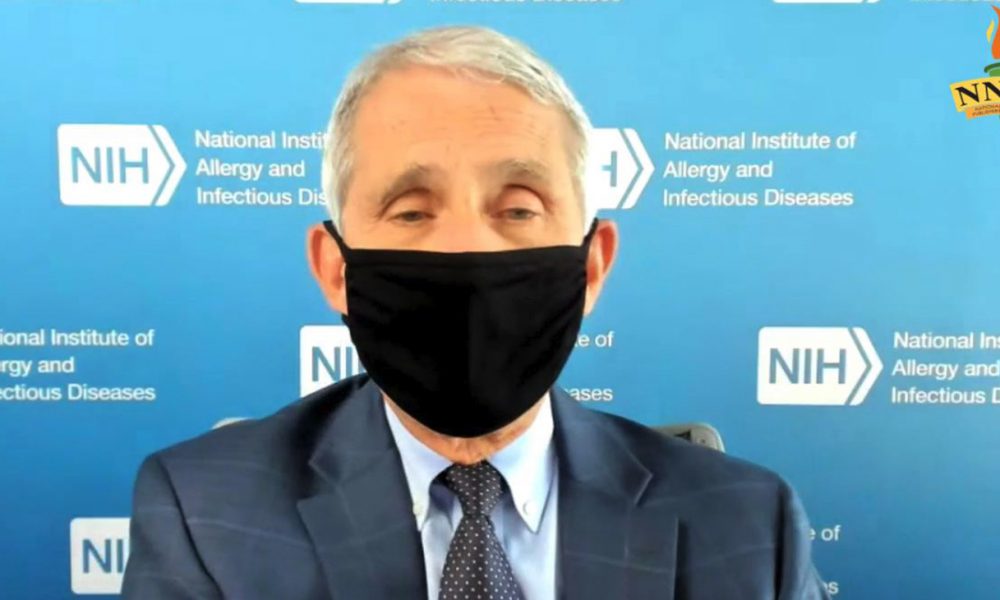 During a live interview with BlackPressUSA, Dr. Anthony Fauci, director of the National Institute of Allergy and Infectious Diseases and considered by many to be the nation’s foremost infectious disease expert, demonstrates the proper way to wear a face mask.