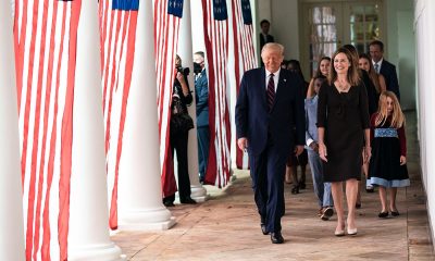 President Donald J. Trump walks with Judge Amy Coney Barrett, his nominee for Associate Justice of the Supreme Court of the United States, along the West Wing Colonnade on Saturday, September 26, 2020, following announcement ceremonies in the Rose Garden. (Photo: The White House/Shealah Craighead)