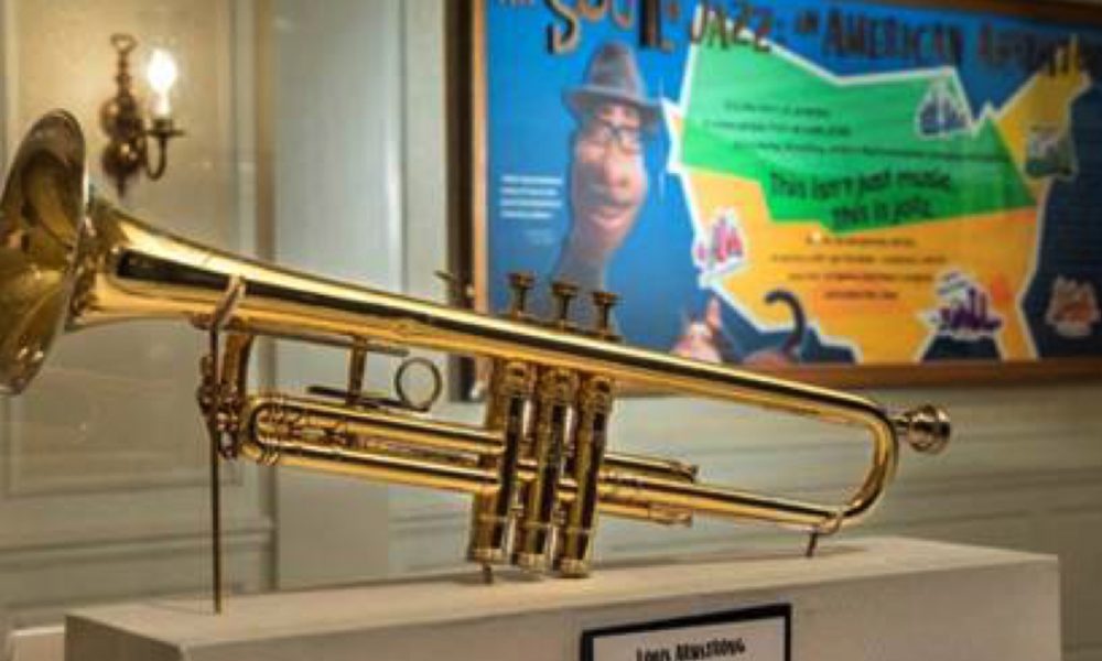 New experience at Walt Disney World Resort takes guests on a musical tour across America with Joe Gardner from Disney and Pixar’s ‘Soul.’ “The Soul of Jazz: An American Adventure” debuted Feb. 1, 2021, at The American Adventure inside EPCOT at Walt Disney World Resort in Lake Buena Vista, Fla. This new exhibit features artifacts from renowned jazz musicians, including Louis Armstrong’s trumpet (pictured). (Kent Phillips, photographer)