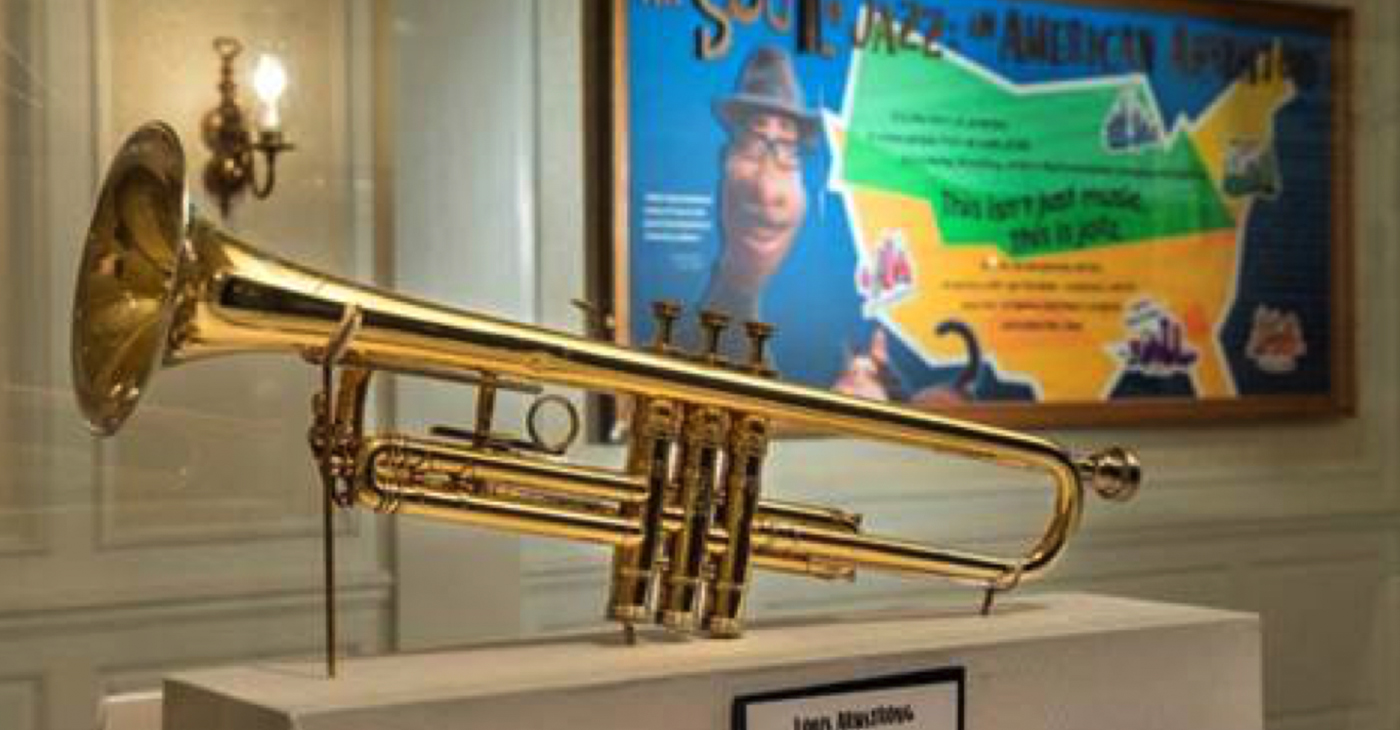 New experience at Walt Disney World Resort takes guests on a musical tour across America with Joe Gardner from Disney and Pixar’s ‘Soul.’ “The Soul of Jazz: An American Adventure” debuted Feb. 1, 2021, at The American Adventure inside EPCOT at Walt Disney World Resort in Lake Buena Vista, Fla. This new exhibit features artifacts from renowned jazz musicians, including Louis Armstrong’s trumpet (pictured). (Kent Phillips, photographer)