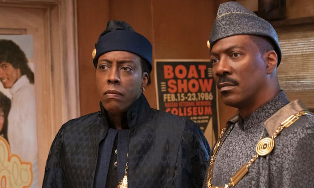 Arsenio Hall (left) and Eddie Murphy are back in Coming 2 America, now streaming on Amazon Prime Video.