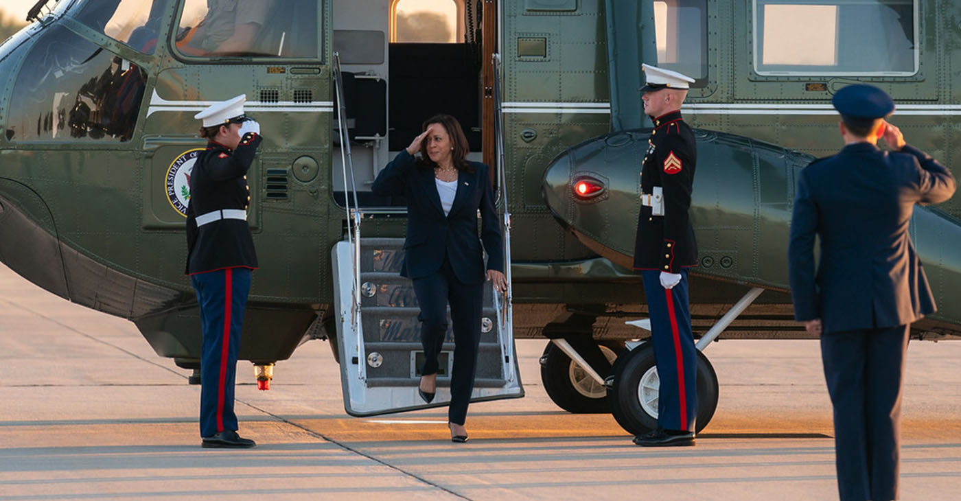 Vice President Kamala Harris served as San Francisco’s district attorney, California’s attorney general, and in the U.S. Senate. (Photo: Vice President Kamala Harris salutes U.S. Marines as she disembarks Marine Two at Joint Base Andrews, Maryland, Friday, June 25, 2021, to begin her trip to El Paso, Texas. (Official White House Photo by Lawrence Jackson)