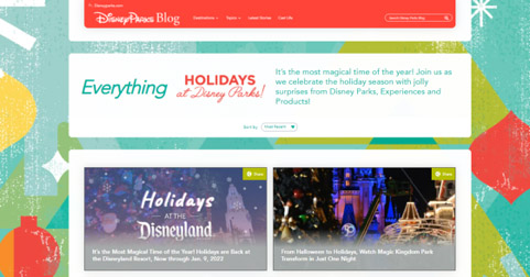 The Disney Parks Blog Holiday Hub features an exclusive “Everything Holidays” section