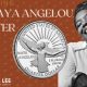 The commemorative new coin features Angelou with her arms uplifted like a bird in flight and a rising sun behind her.