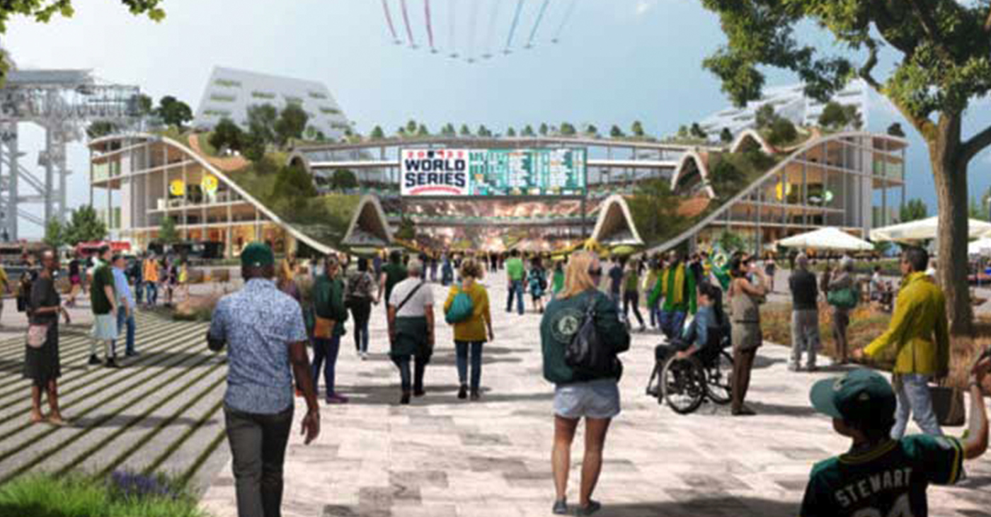 Rendering of proposed A's stadium at Howard Terminal. Image courtesy of UC Berkeley