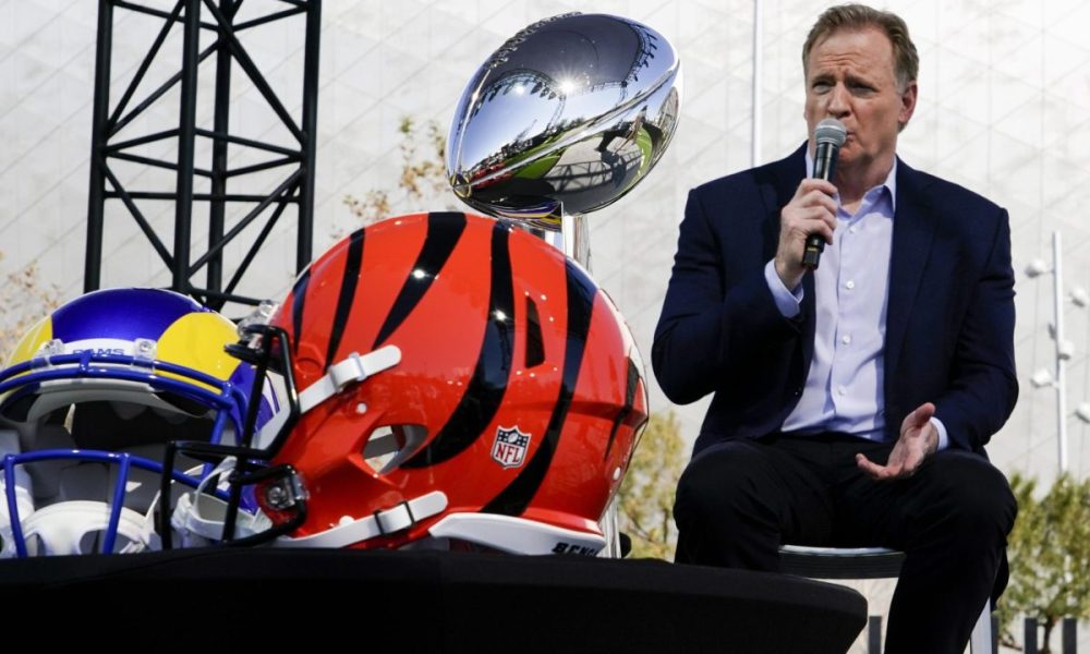 NFL Commissioner Roger Goodell speaks at a news conference Wednesday, Feb. 9, 2022, in Inglewood, Calif. (AP Photo/Morry Gash)
