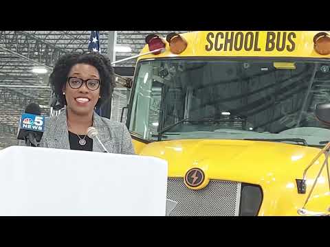 Lion electric school bus assembly line in Illinois factory.