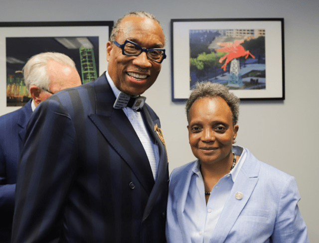 Dallas County Commissioner John Wiley Price with Mayor Lightfoot.