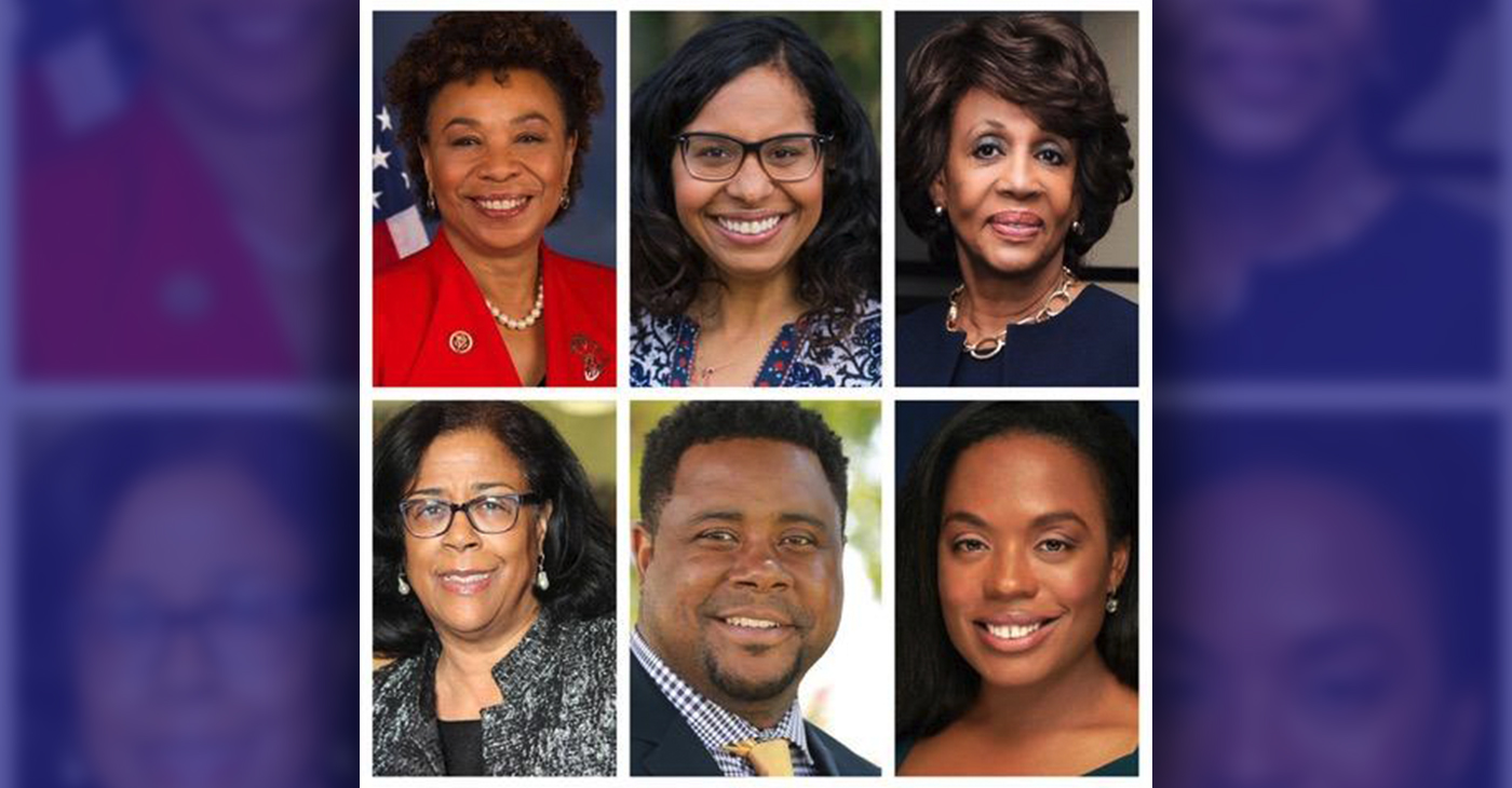 Top left to right: Barbara Lee, Sydney Kamlager, Maxine Waters; Bottom: Jan C. Perry, William Moses Summerville, Tamika Hamilton
