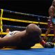 NIGHTMARE—Former WBA heavyweight champion Trevor ‘The Dream’ Bryan lay face down, flat on the canvas after Britain’s Daniel ‘Dyamite’ Dubois delivered a detonating left hook ending his brief title reign with a fourth round knockout on June 11 at Casino Miami as the main event of Don King’s ‘The Fight for Freedom and Peace’ in honor of Ukraine. (Don King Productions Photo)