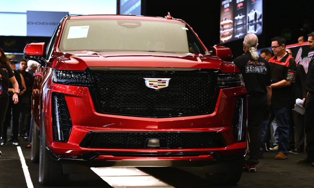 2023 Cadillac Escalade-V on the auction block at the Barrett-Jackson auction in Las Vegas. Pre-production model shown. Actual production model may vary. Available Summer 2022.