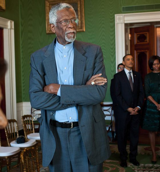 President Barack Obama and First Lady Michelle Obama wait in the Green Room of the White House with Sylvia Mendez and Bill Russell as recipients of the 2010 Presidential Medal of Freedom are introduced in the East Room, Feb. 15, 2011.