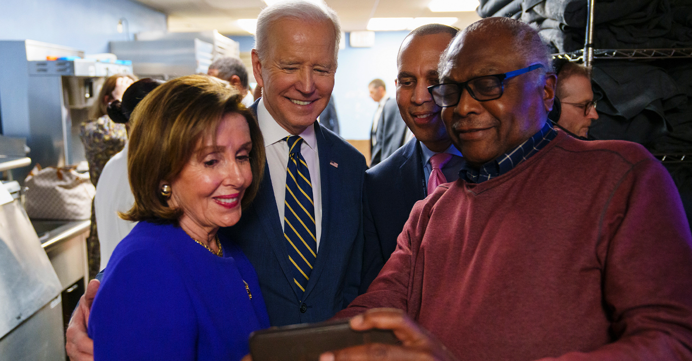 It is refreshing to see President Joe Biden finally getting the credit he deserves for what is one of the most productive starts to a presidential term in recent history. (Photo: President Joe Biden poses for a selfie with Speaker Nancy Pelosi (Calif.), Chairman of the House Democratic Caucus Hakeem Jeffries (N.Y.) and Majority Whip Jim Clyburn (S.C.) before delivering remarks at the House Democratic Caucus Issues Conference, Friday, March 11, 2022, at the Hilton Philadelphia Penn’s Landing in Philadelphia. (Official White House Photo by Adam Schultz)