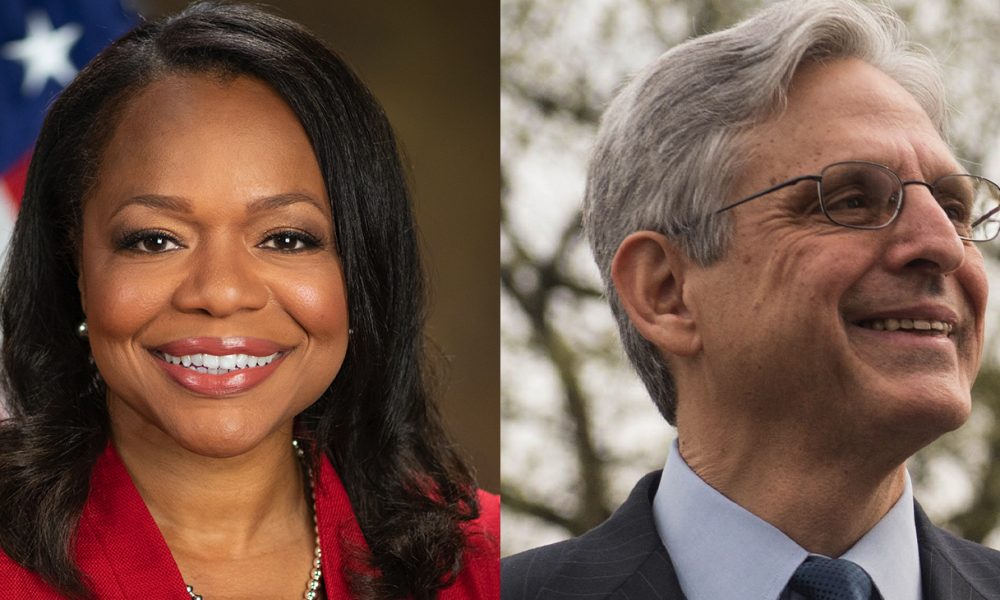 Pictured: Assistant Attorney General for the Civil Rights Division Kristen Clarke and U.S. Attorney General Merrick Garland.