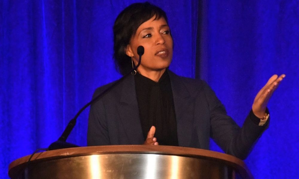 Prince George's County Executive Angela Alsobrooks gives the county’s annual State of the Economy address at MGM National Harbor casino resort on June 7. (Robert R. Roberts/The Washington Informer)