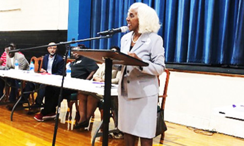 Yolanda Flowers, Democratic candidate for Governor addresses Eutaw rally. 