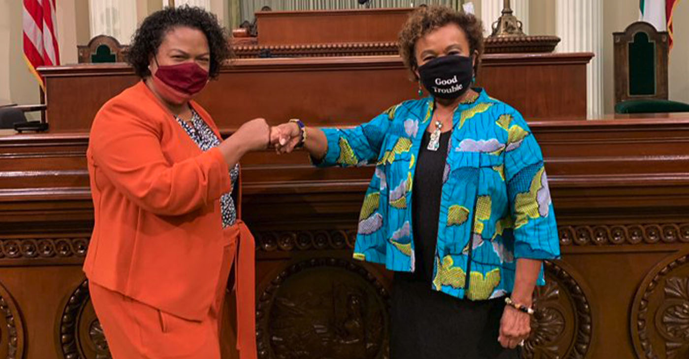 State Rep. Mia Bonta (left) is the projected winner in California’s 18th District and Congresswoman Barbara Lee declared victory in the 12th U.S. District. Twitter photo from Sept. 2021.