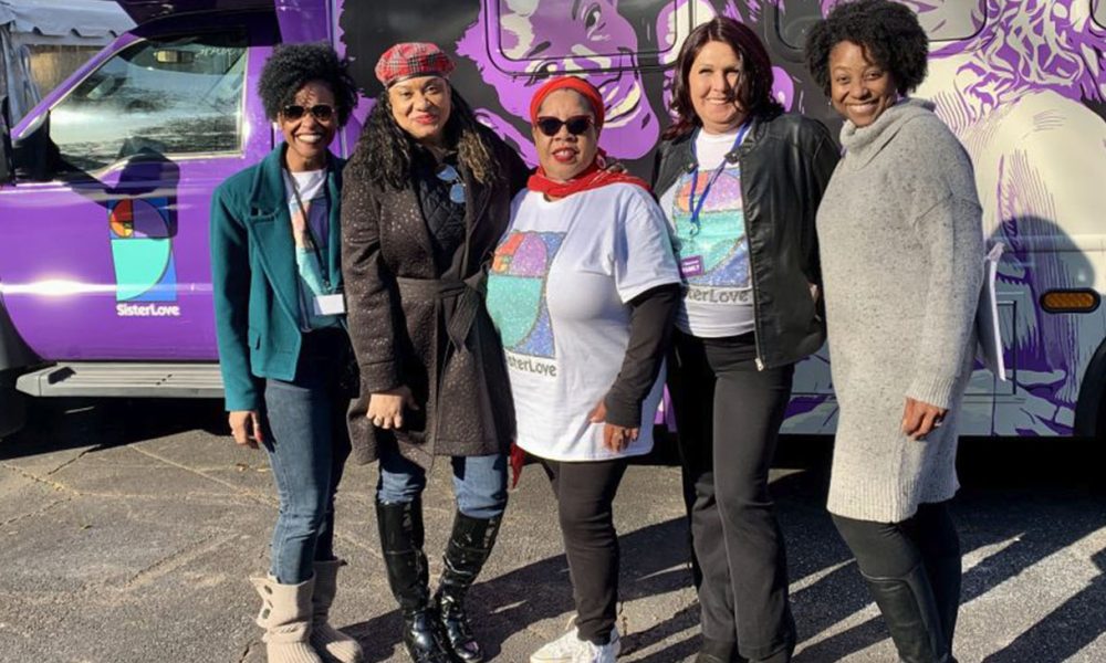 SisterLove – L to R: Tamika English; Sybil Miller; Dazon Dixon, founder and president; Trinity Stockman; and Gaea Daniel, Ph.D., RN, Emory University School of Nursing (Photo by Tigner for rolling out)