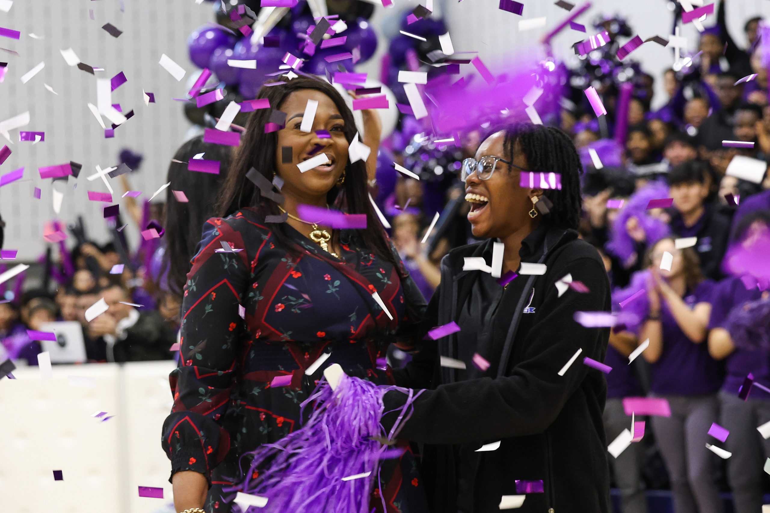 Flanked by her mother amid a sea of confetti, Mosope Aina, an aspiring neurosurgeon, was surprised by Mickey Mouse and Disney Dreamers Academy executive champion Tracey Powell on national TV on January 13, 2023 at her school in Newark, N.J. with the news of her selection to Disney Dreamers Academy at Walt Disney World Resort in Florida. Disney Dreamers Academy in late March is a mentoring program hosted annually by Walt Disney World Resort that fosters the dreams of Black students and teens from underrepresented communities. (ABC/Michael Le Brecht II)  