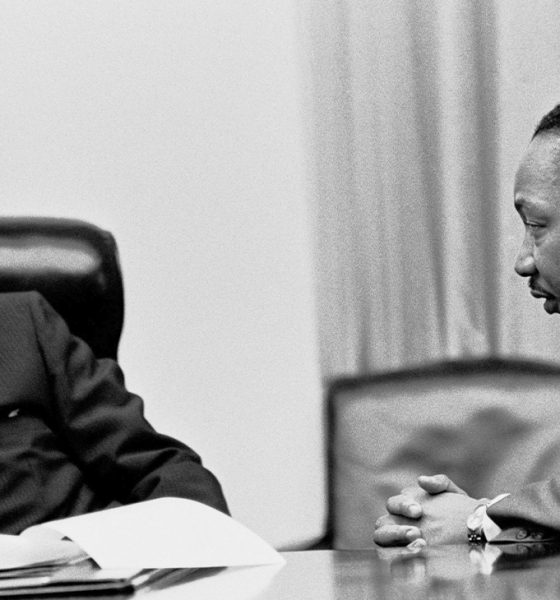 According to Dr. King, the creation of a beloved community would require the American people to address three great evils of society: racism, poverty, and militarism. Photo: President Lyndon B. Johnson meets with Martin Luther King, Jr. in the White House Cabinet Room, 18 March 1966. Lyndon Baines Johnson Library and Museum. Image Serial Number: A2134-2A. http://photolab.lbjlib.utexas.edu/detail.asp?id=18256