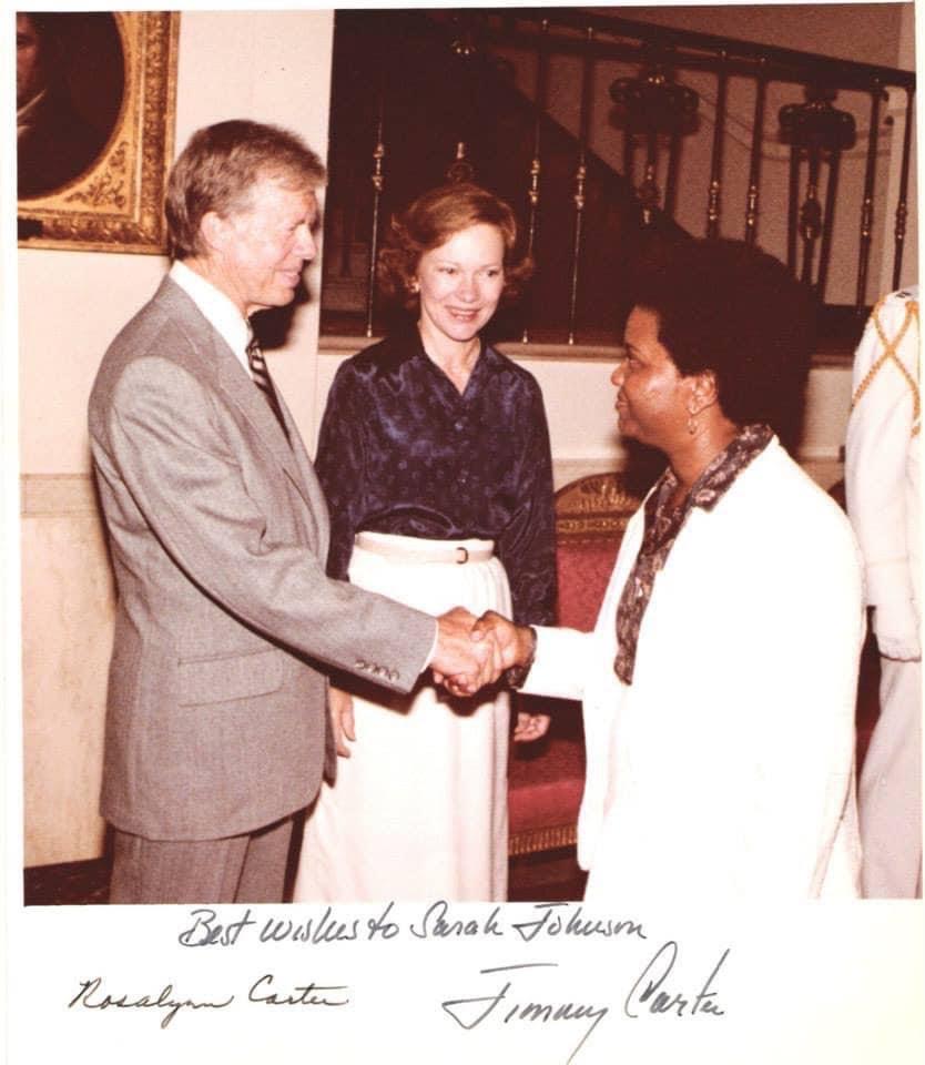 Sarah Hughes Johnson is greeted by President Jimmy Carter and his wife, Rosalyn. (Courtesy photo)