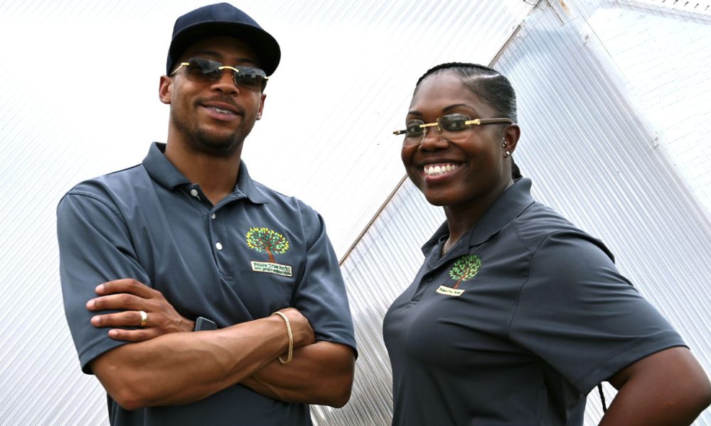“To repurpose the land, our goal was to feed the community once we discovered Detroit was pretty much a food desert at the time,” said Eric Andrews, Co-founder of Peace Tree Parks (pictured left), with Brianna Andrews, Director of Marketing and Communications for Peace Tree Parks.