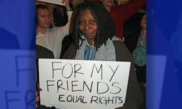 Whoopi Goldberg in New York City protesting the passage of California's Proposition 8 outside the Mormon Temple at Lincoln Center. Photographer's blog post about this photo and the protest, 13 November 2008 (Photo: David Shankbone / Wikimedia Commons)
