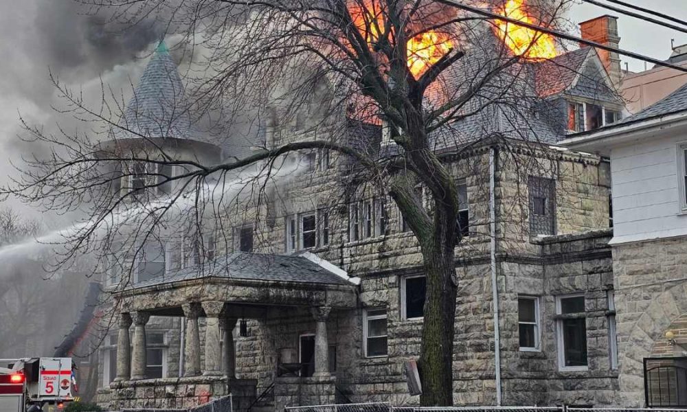 CAPTION: Fire erupts at historic Swift Mansion in Bronzeville on the South Side on Dec. 3 (Photo, Chicago Fire Department).